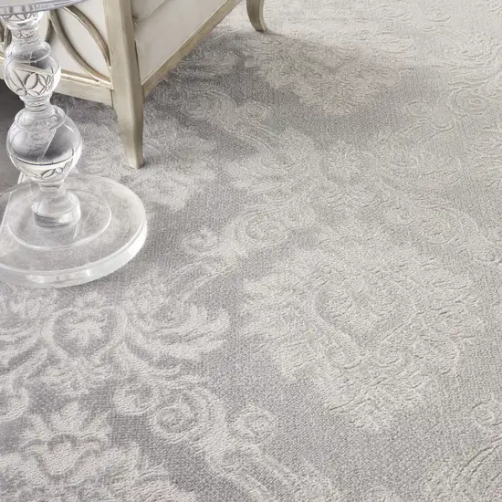 Gray and Ivory Damask Distressed Non Skid Area Rug Photo 6