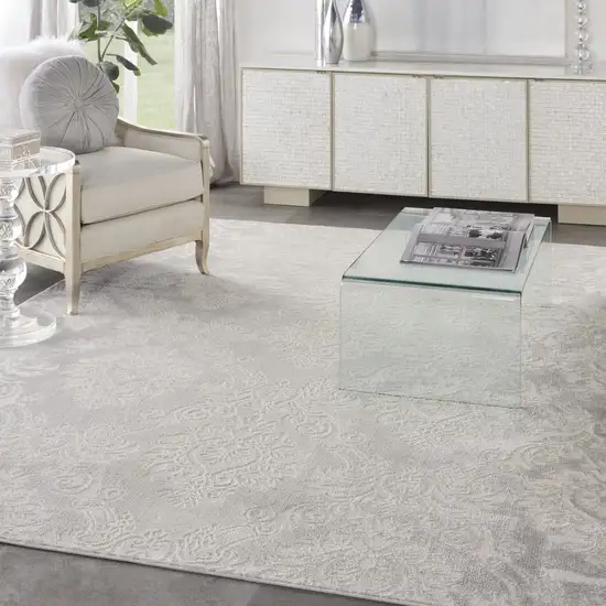 Gray and Ivory Damask Distressed Non Skid Area Rug Photo 7