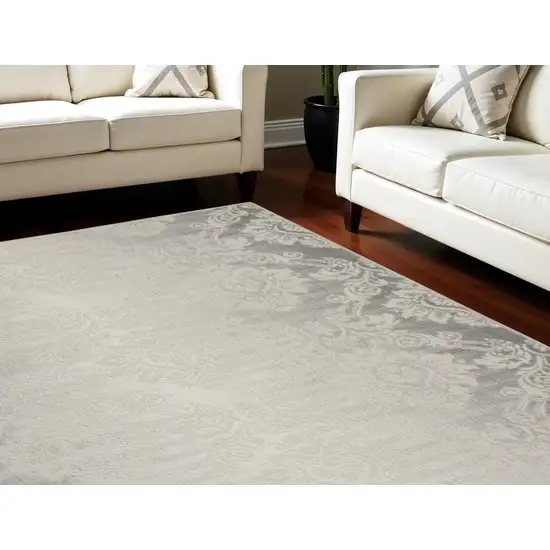 Gray and Ivory Damask Distressed Non Skid Area Rug Photo 1