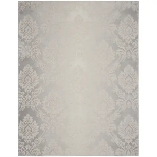 Gray and Ivory Damask Distressed Non Skid Area Rug Photo 2