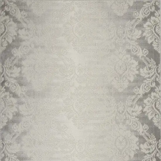 Gray and Ivory Damask Distressed Non Skid Area Rug Photo 5