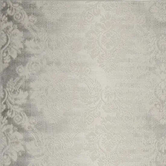 Gray and Ivory Damask Distressed Non Skid Area Rug Photo 4