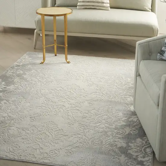 Gray and Ivory Damask Distressed Non Skid Area Rug Photo 6