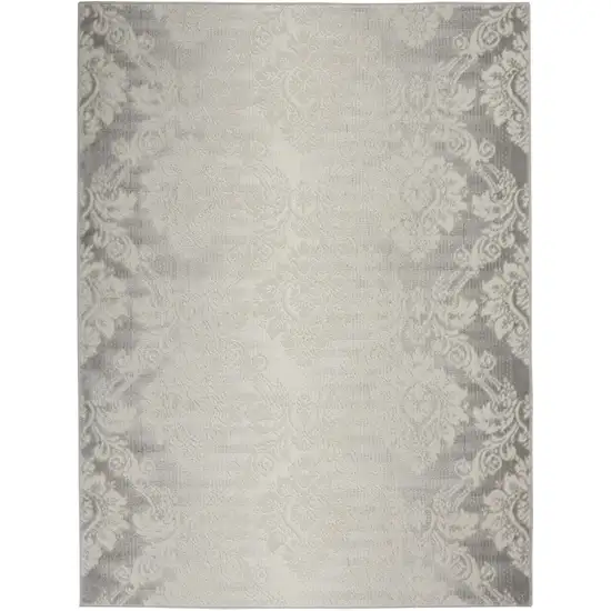 Gray and Ivory Damask Distressed Non Skid Area Rug Photo 2