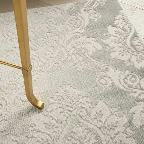 Gray and Ivory Damask Distressed Non Skid Area Rug Photo 7