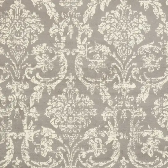 Gray and Ivory Damask Power Loom Distressed Area Rug Photo 8