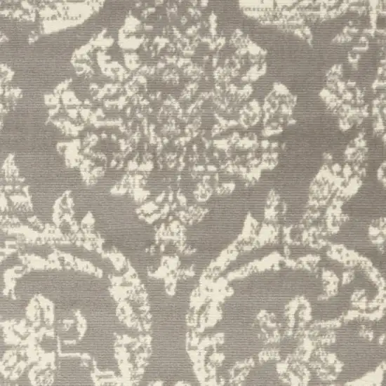 Gray and Ivory Damask Power Loom Distressed Area Rug Photo 5