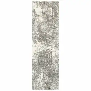 Photo of Gray and Ivory Distressed Abstract Runner Rug