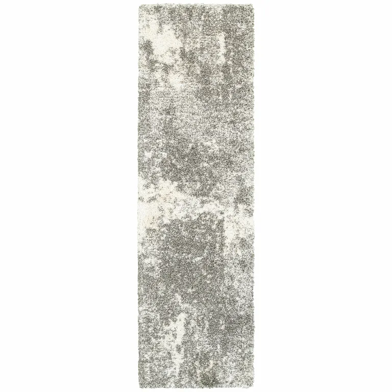 Gray and Ivory Distressed Abstract Runner Rug Photo 1