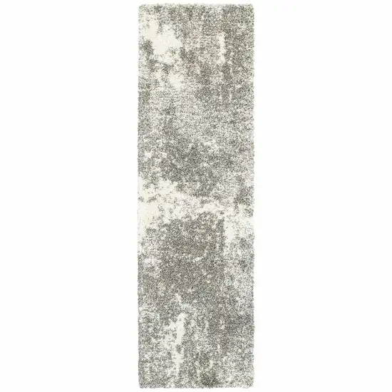 Gray and Ivory Distressed Abstract Runner Rug Photo 1