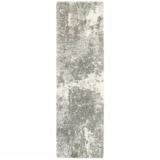 Gray and Ivory Distressed Abstract Runner Rug Photo 3