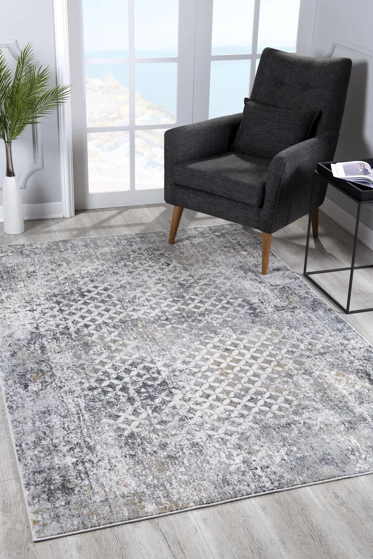 Gray and Ivory Distressed Area Rug Photo 4