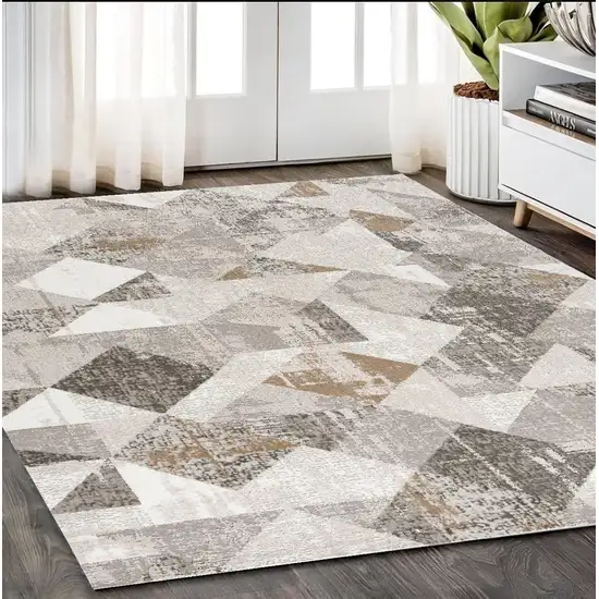 Gray and Ivory Geometric Power Loom Area Rug Photo 1