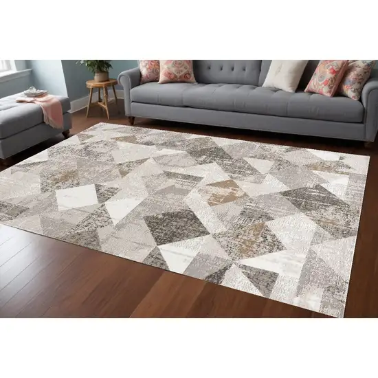 Gray and Ivory Geometric Power Loom Area Rug Photo 1