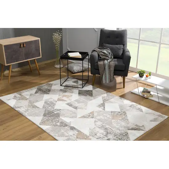 Gray and Ivory Distressed Diamonds Area Rug Photo 3