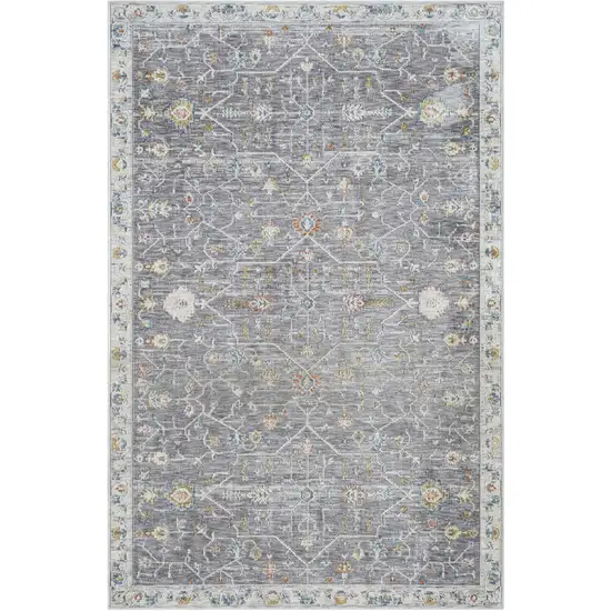 Gray and Ivory Floral Area Rug Photo 7