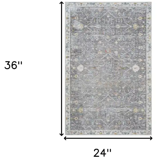 Gray and Ivory Floral Area Rug Photo 3