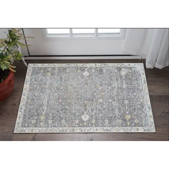 Gray and Ivory Floral Area Rug Photo 1