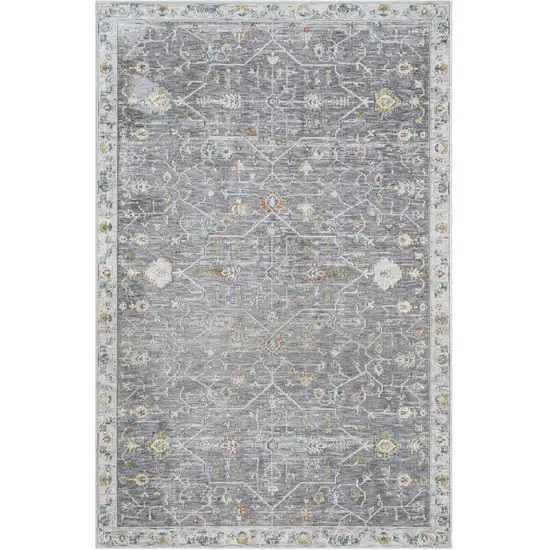 Gray and Ivory Floral Area Rug Photo 2