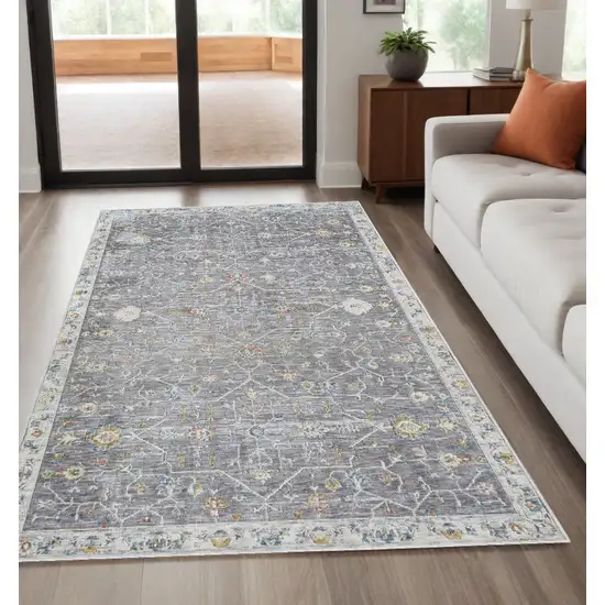 Gray and Ivory Floral Area Rug Photo 1