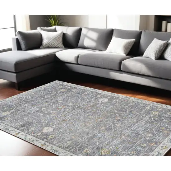 Gray and Ivory Floral Area Rug Photo 1