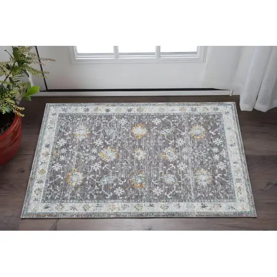 Gray and Ivory Floral Area Rug Photo 1