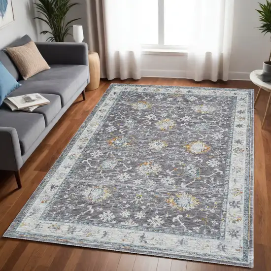 Gray and Ivory Floral Area Rug Photo 1