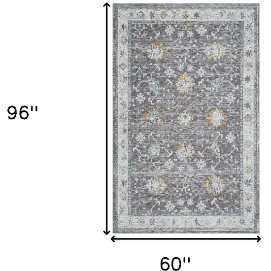 Gray and Ivory Floral Area Rug Photo 3