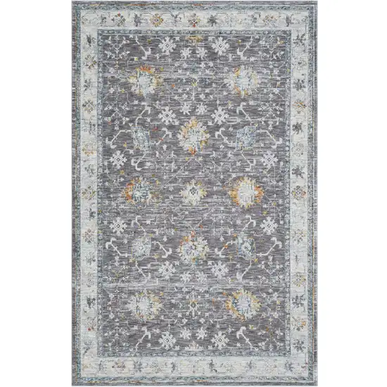 Gray and Ivory Floral Area Rug Photo 2