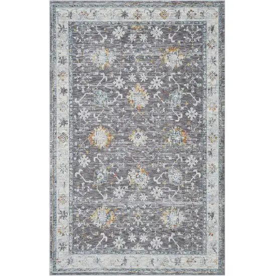 Gray and Ivory Floral Area Rug Photo 5