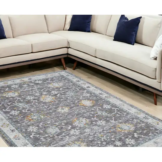 Gray and Ivory Floral Area Rug Photo 1