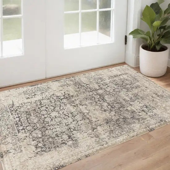 Gray and Ivory Floral Area Rug Photo 1