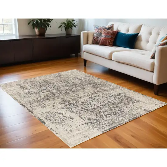 Gray and Ivory Floral Area Rug Photo 1