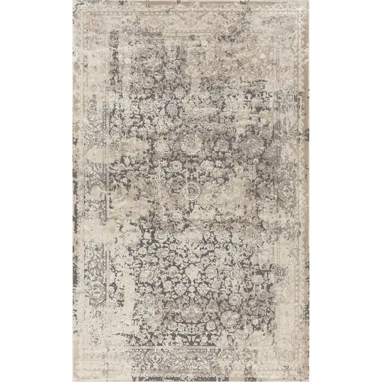 Gray and Ivory Floral Area Rug Photo 2