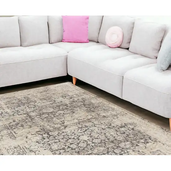 Gray and Ivory Floral Area Rug Photo 1