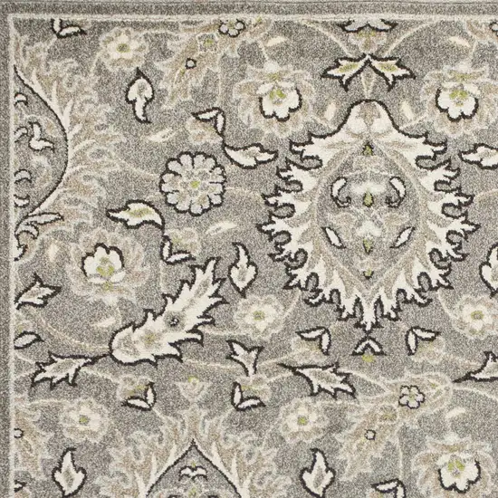 Gray and Ivory Floral Area Rug Photo 3