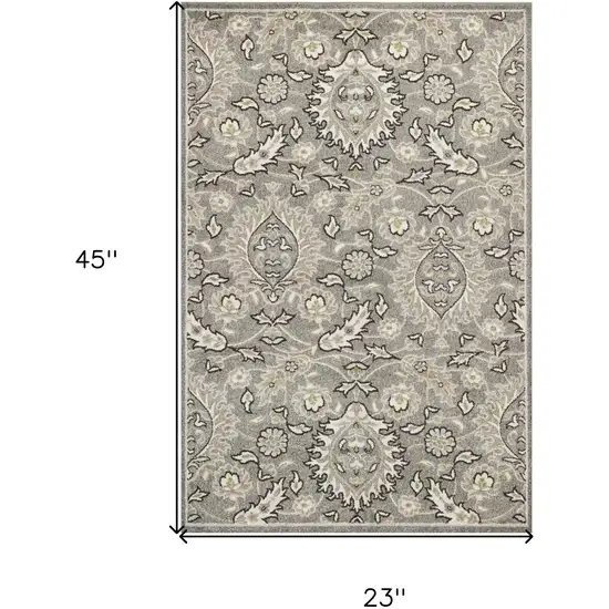 Gray and Ivory Floral Area Rug Photo 7