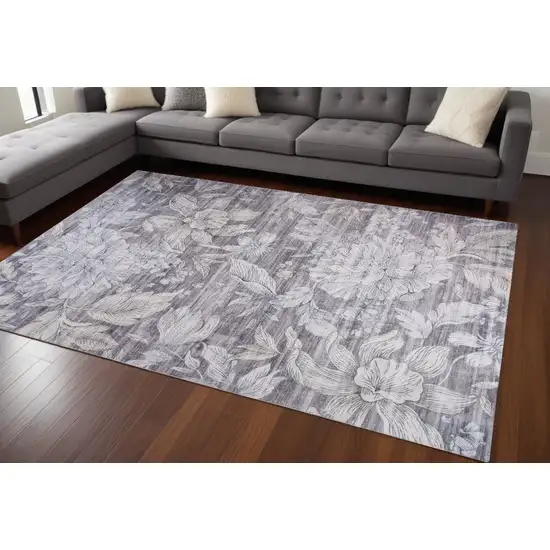 Gray and Ivory Floral Distressed Area Rug Photo 1