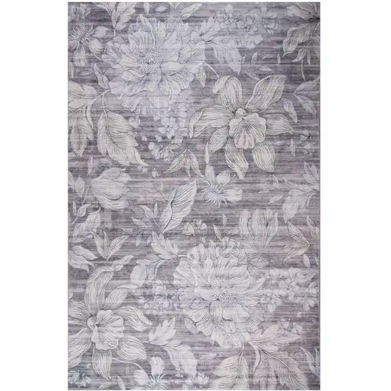 Gray and Ivory Floral Distressed Area Rug Photo 2