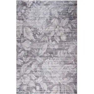 Photo of Gray and Ivory Floral Distressed Area Rug