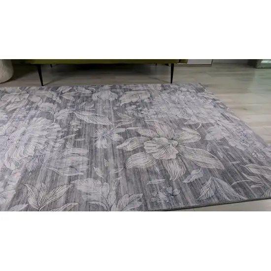 Gray and Ivory Floral Distressed Area Rug Photo 7