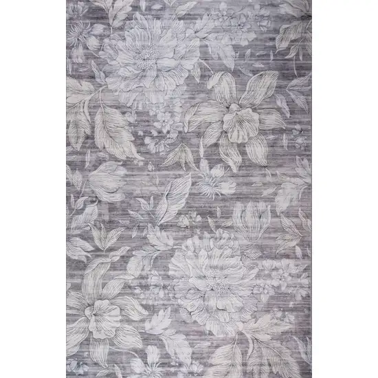 Gray and Ivory Floral Distressed Area Rug Photo 4