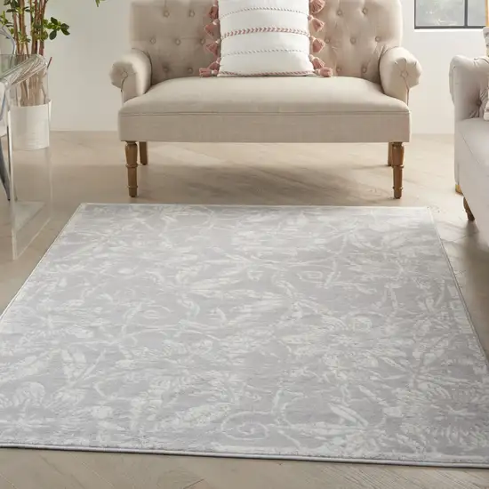 Gray and Ivory Floral Distressed Area Rug Photo 9