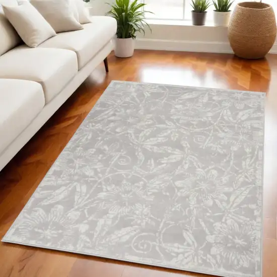 Gray and Ivory Floral Distressed Area Rug Photo 1