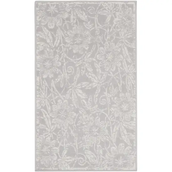 Gray and Ivory Floral Distressed Area Rug Photo 2