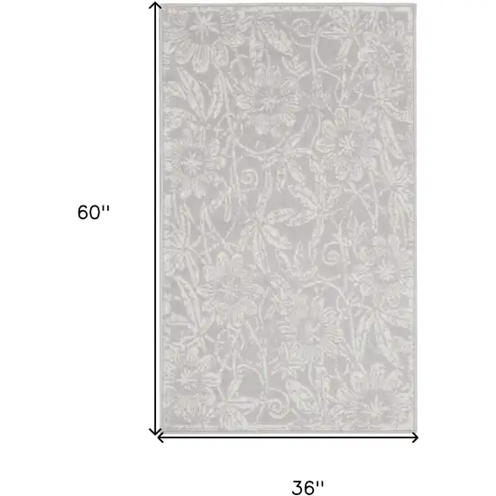 Gray and Ivory Floral Distressed Area Rug Photo 3