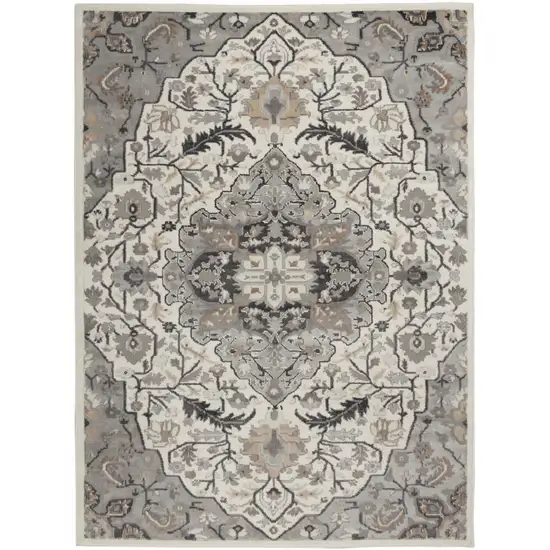 Gray and Ivory Floral Non Skid Area Rug Photo 2