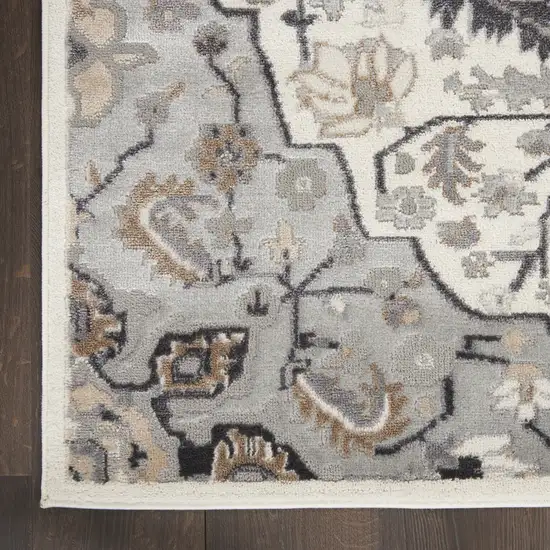 Gray and Ivory Floral Non Skid Area Rug Photo 4