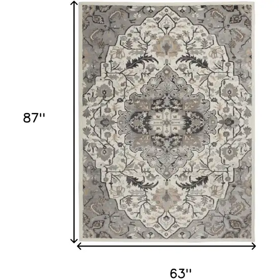 Gray and Ivory Floral Non Skid Area Rug Photo 3