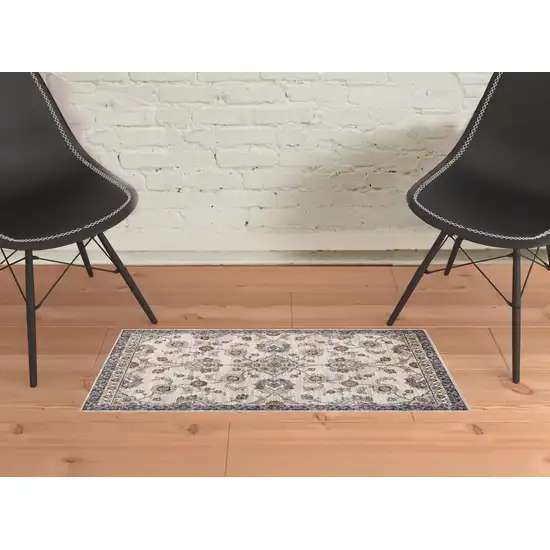 Gray and Ivory Floral Power Loom Area Rug Photo 2